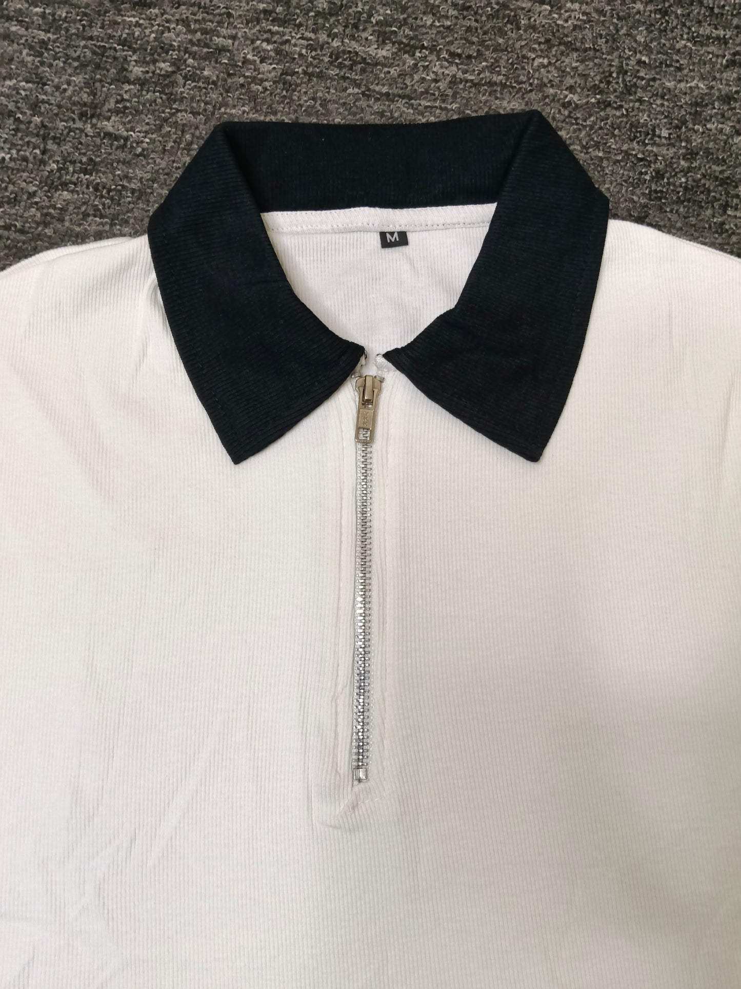 Man's Loose Fit Zipper Polo & Trouser Set - WHITE & WHITE