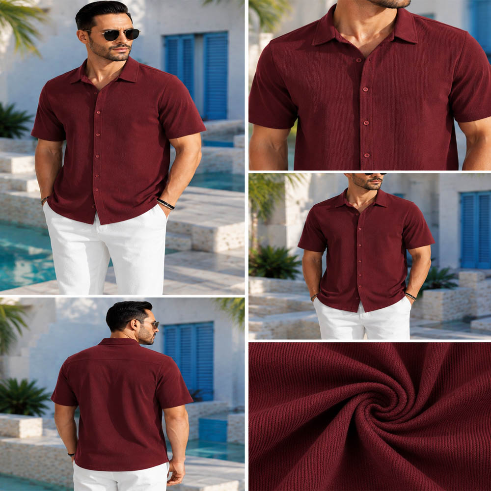 Premium Korean Cherry Maroon Shirt & Black Pant Combo Set for Men