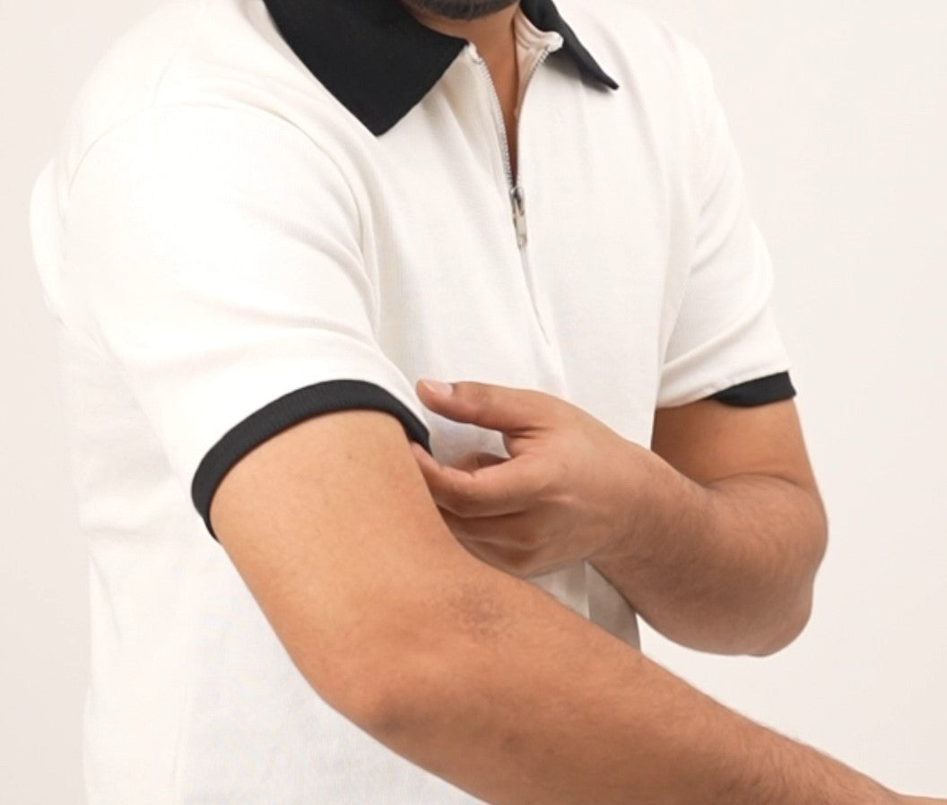 Man's Loose Fit Zipper Polo & Trouser Set - White & Black Premium