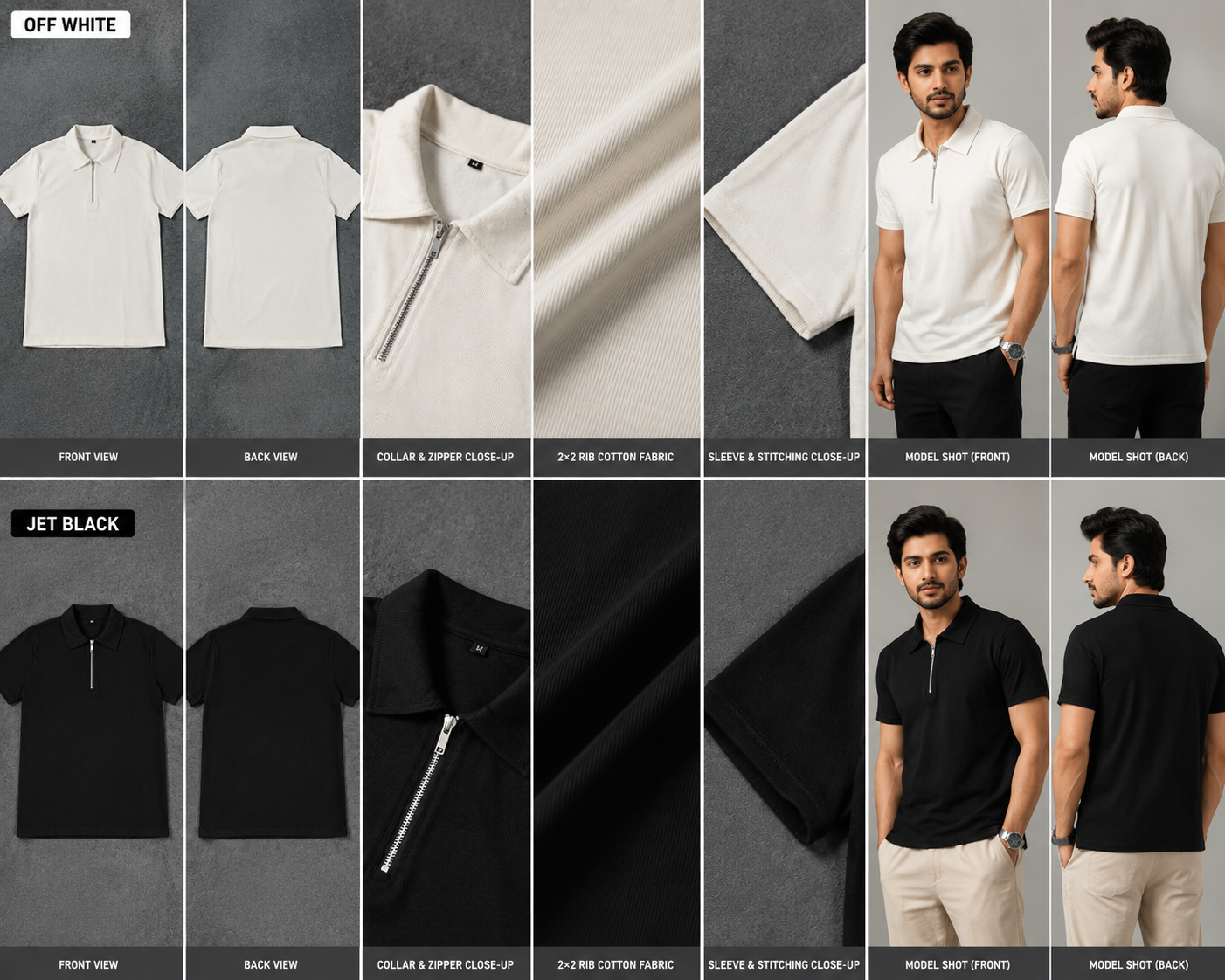 Zipper Polo Black & White Colored Two T-Shirt COMBO SET Premium