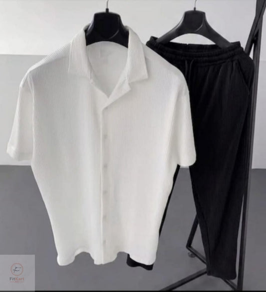 Premium Korean Cherry White Shirt & Pant Combo Set for Men