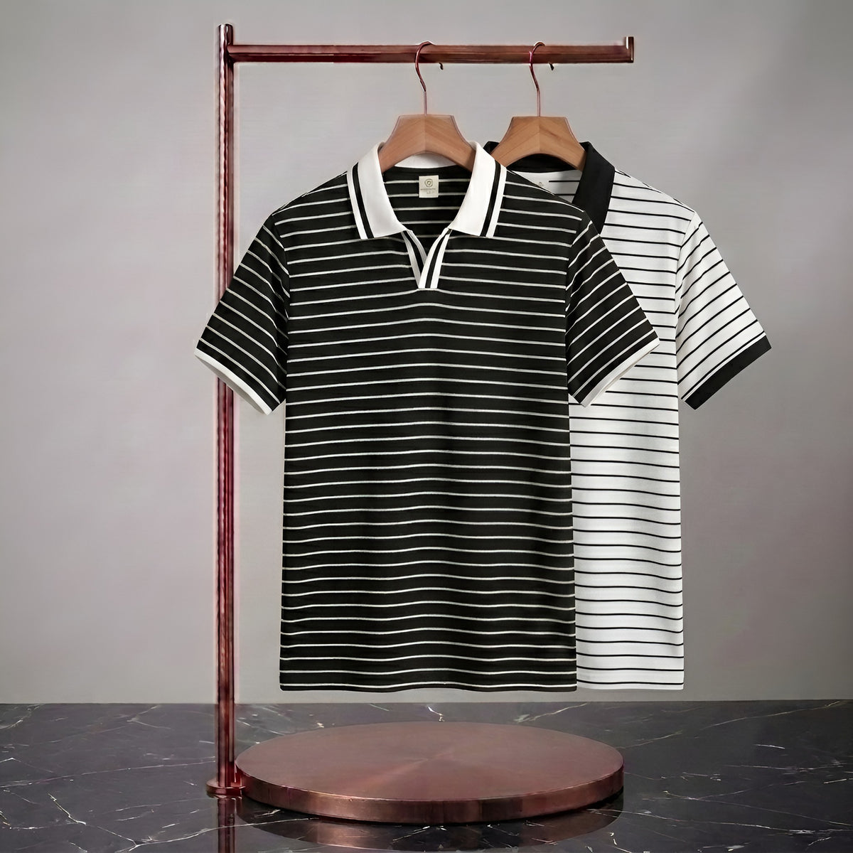 Men's Premium Striped Open-Collar Polo Shirt - Classic Retro Style