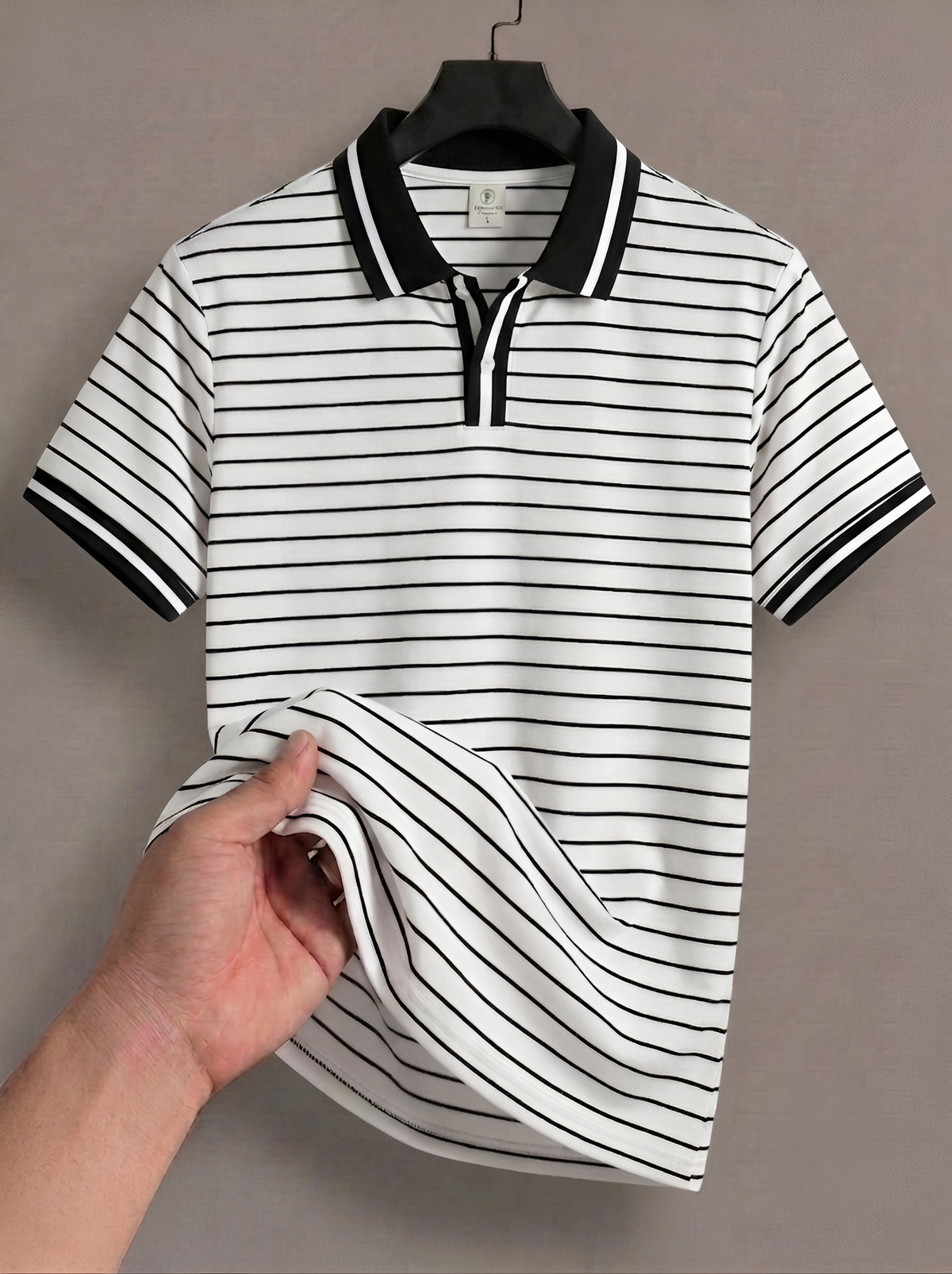Men's Premium White Striped Open-Collar Polo Shirt - Old Money Retro Style