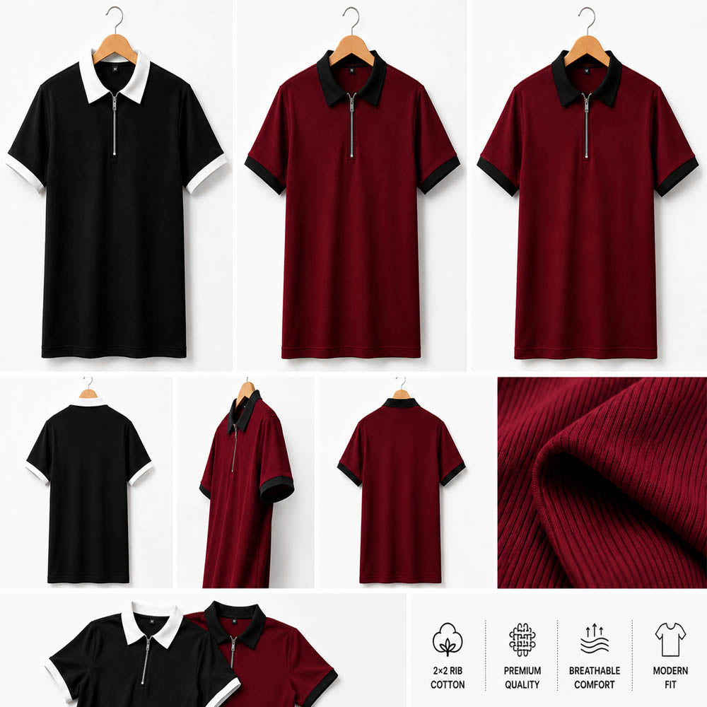 Combo T-Shirt 2 Pcs Black and Maroon