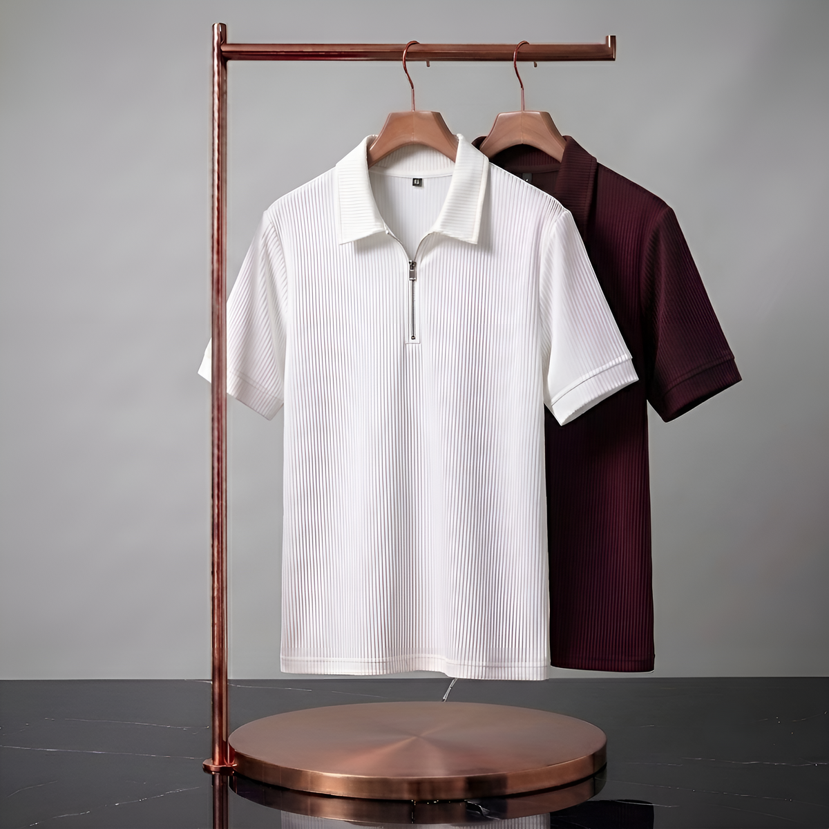 Men's Premium Quarter-Zip Ribbed Polo Combo - White & Maroon Red T-Shirts (Pack of 2)