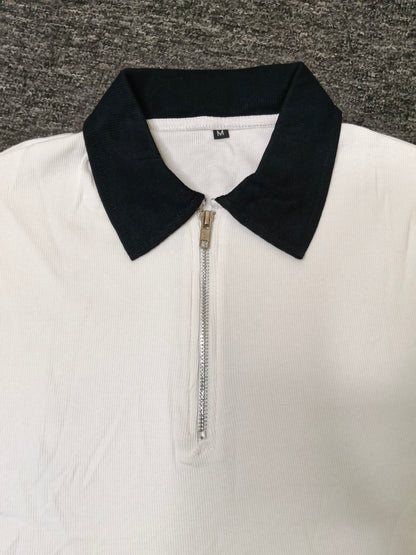 Man's Loose Fit Zipper Polo & Trouser Set - WHITE & WHITE