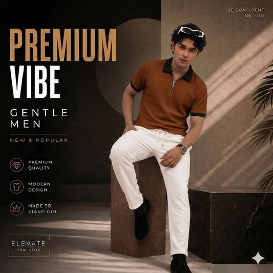 Man's Loose Fit Zipper Polo & Trouser Set - Maroon & White