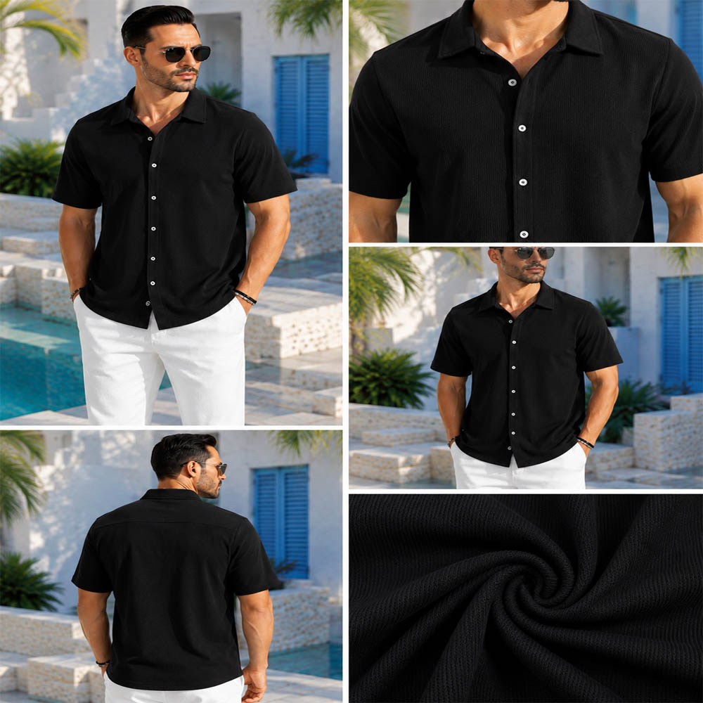Premium Korean Cherry Black Shirt & white Pant Combo Set for Men