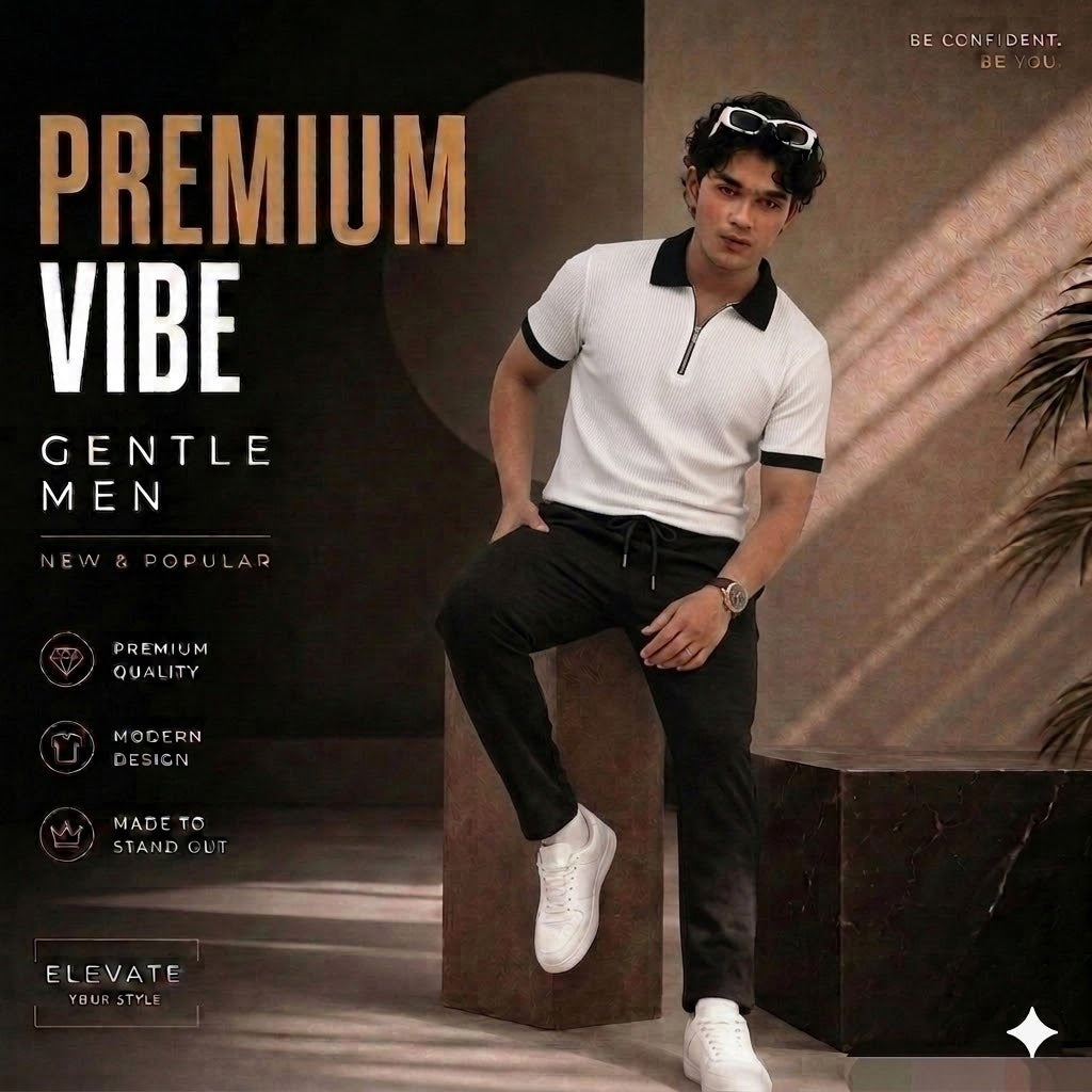Man's Loose Fit Zipper Polo & Trouser Set - White & Black
