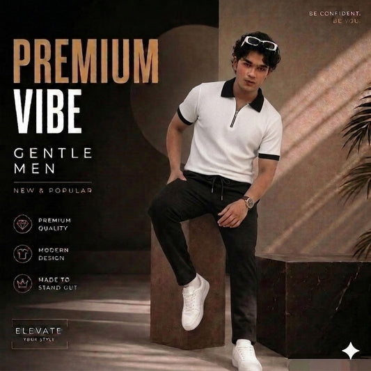 Man's Loose Fit Zipper Polo & Trouser Set - White & Black