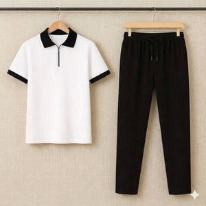 Zipper Polo & Trouser Set