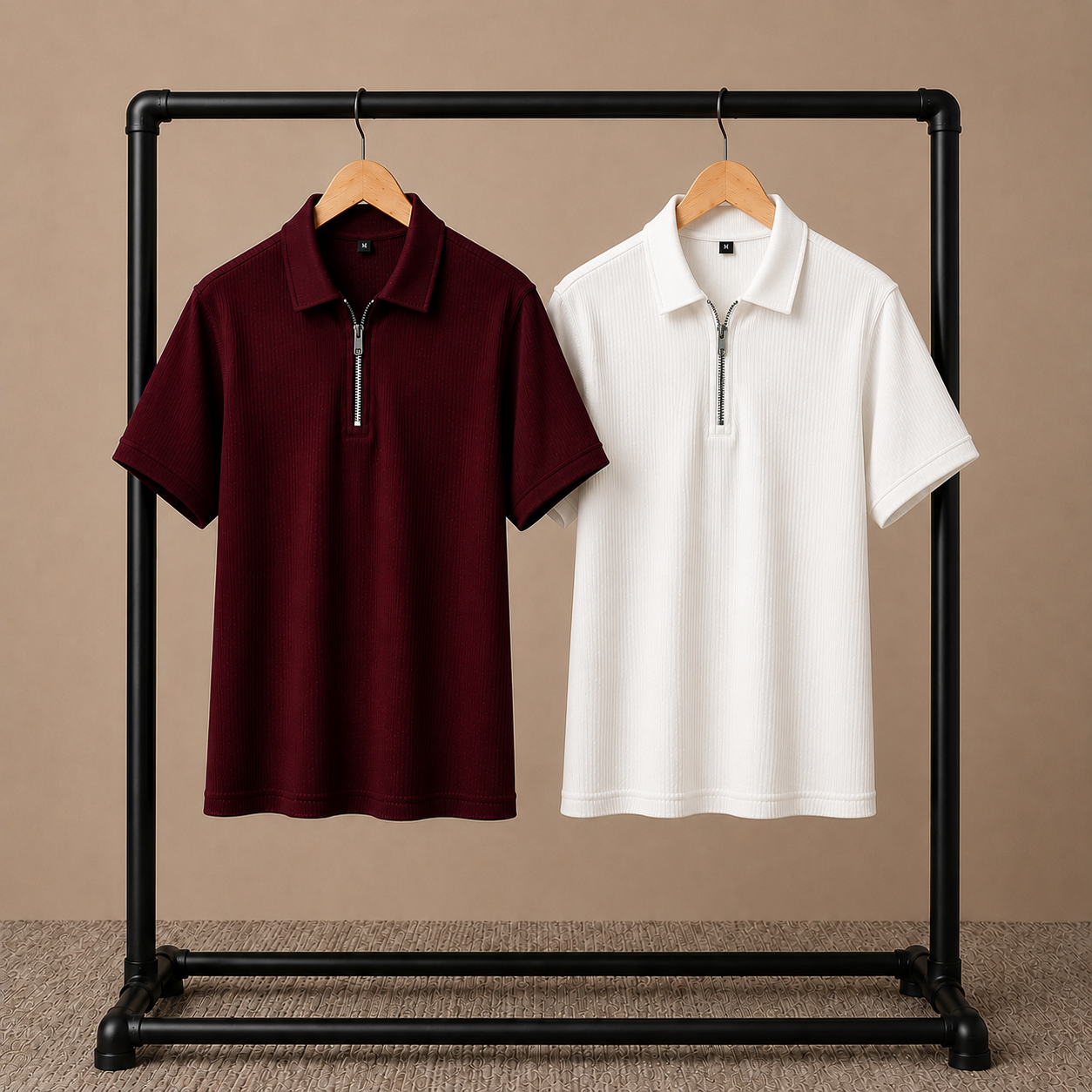 Zipper Polo Brown & Maroon Colored Two T-Shirt COMBO SET Premium