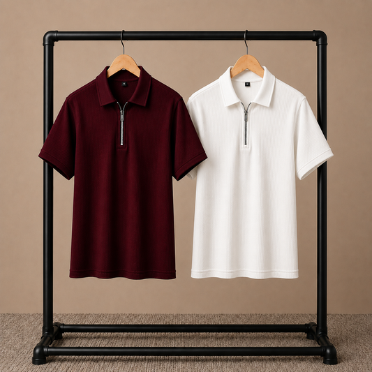 Zipper Polo Brown & Maroon Colored Two T-Shirt COMBO SET Premium
