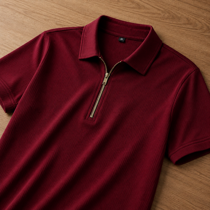 Zipper Polo Maroon T-Shirt  & White Pant COMBO SET Premium