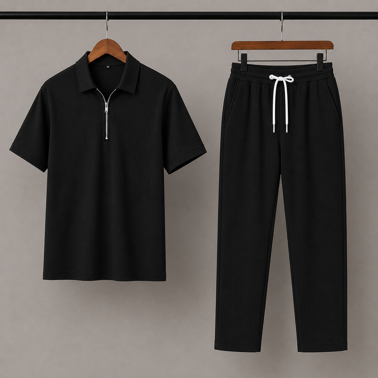 Zipper Polo Black Colored T-Shirt  & Black Pant COMBO SET Premium