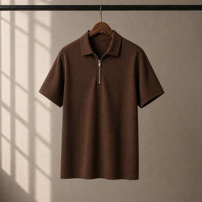 Zipper Polo Coffee Colored T-Shirt  & White Pant COMBO SET Premium