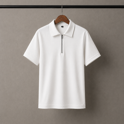 Zipper Polo White T-Shirt  & White Pant COMBO SET Premium