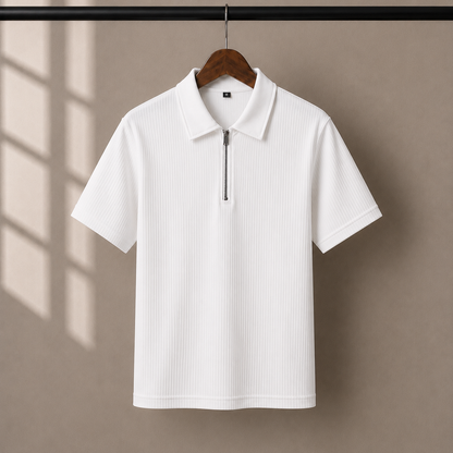 Zipper Polo White T-Shirt  & Black Pant COMBO SET Premium