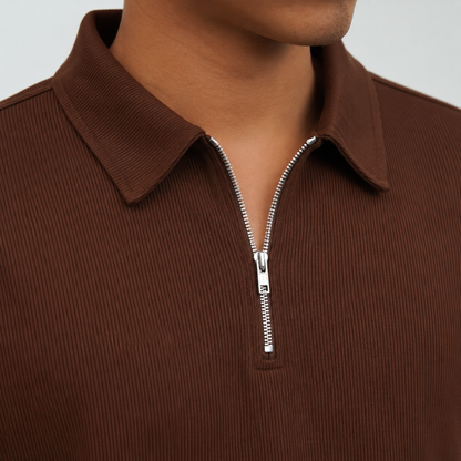 Zipper Polo Coffee Colored T-Shirt  & White Pant COMBO SET Premium