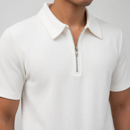 Zipper Polo White T-Shirt  & White Pant COMBO SET Premium