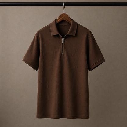 Zipper Polo Coffee Colored T-Shirt  & Black Pant COMBO SET Premium