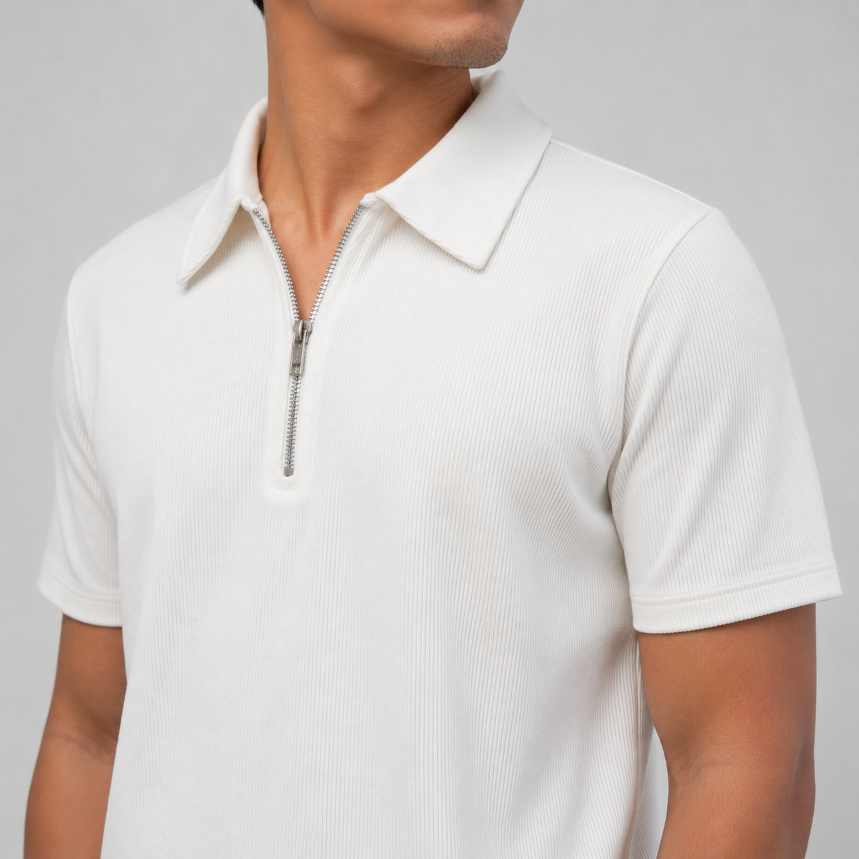 Zipper Polo White T-Shirt  & Black Pant COMBO SET Premium