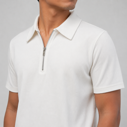 Zipper Polo White T-Shirt  & Black Pant COMBO SET Premium