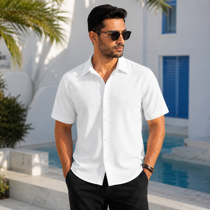 Premium Korean Cherry Wite Shirt & Black Pant Combo Set for Men