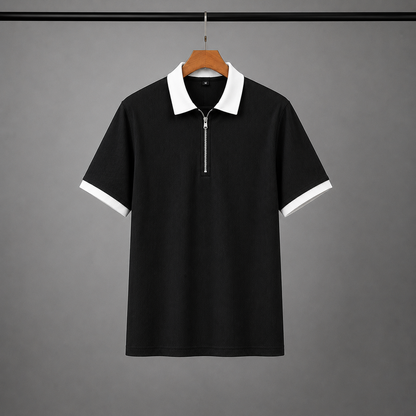 Man's Loose Fit Zipper Polo & Trouser Set - BLACK & BLACK
