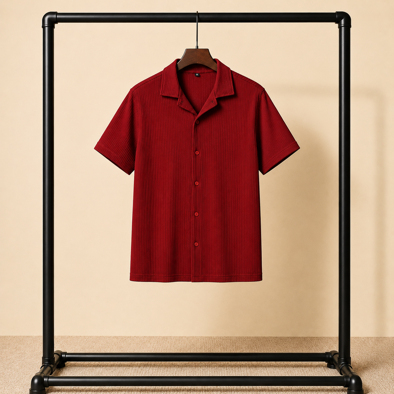 Premium Korean Cherry Maroon Shirt & Black Pant Combo Set for Men
