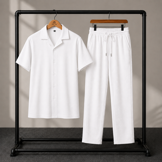 Premium Korean Cherry White Shirt & White Pant Combo Set for Men