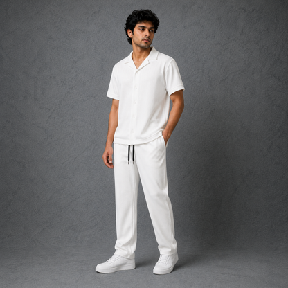 Premium Korean Cherry White Shirt & White Pant Combo Set for Men