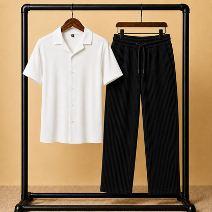 Premium Korean Cherry Wite Shirt & Black Pant Combo Set for Men