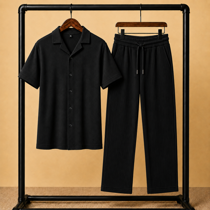 Premium Korean Cherry Black Shirt & Black Pant Combo Set for Men