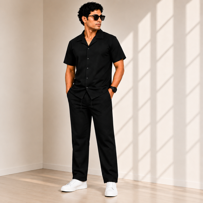 Premium Korean Cherry Black Shirt & Black Pant Combo Set for Men