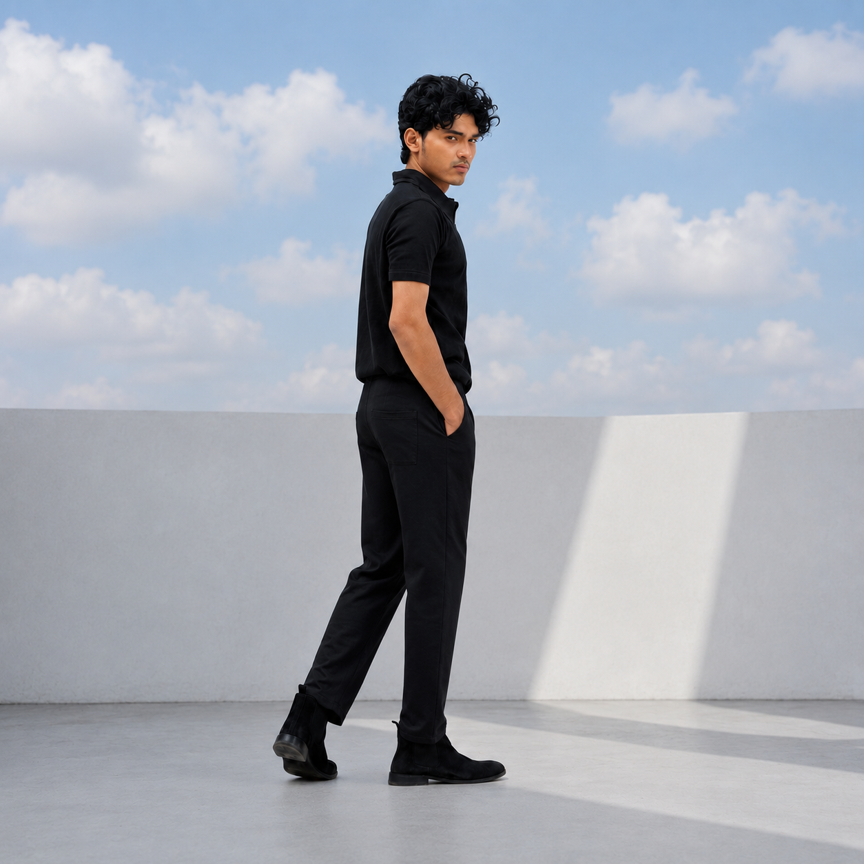Zipper Polo Black Colored T-Shirt  & Black Pant COMBO SET Premium