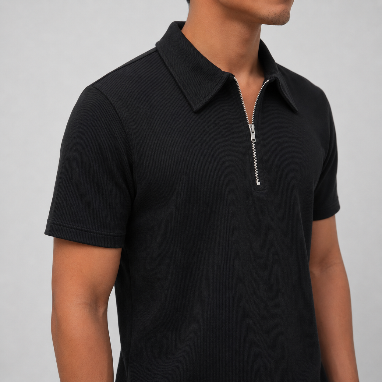 Zipper Polo Black Colored T-Shirt  & White Pant COMBO SET Premium