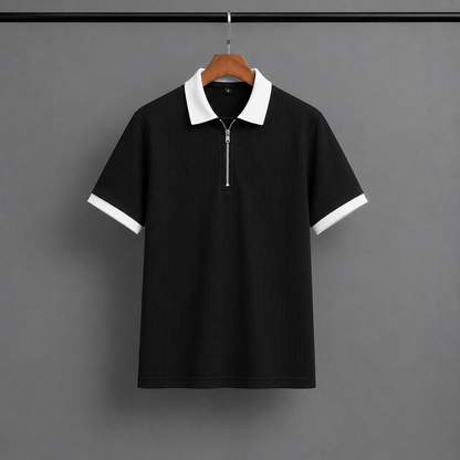 Man's Loose Fit Zipper Polo & Trouser Set - Black & White Premium