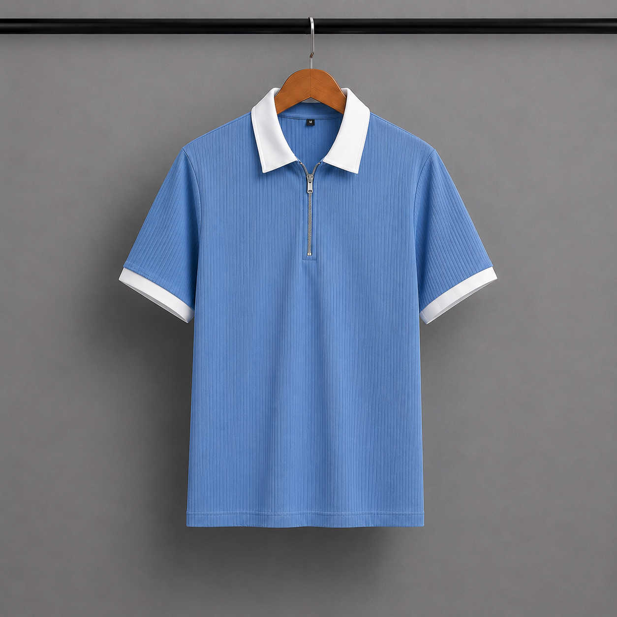 Man's Loose Fit Zipper Polo & Trouser Set - BLUE & BLACK