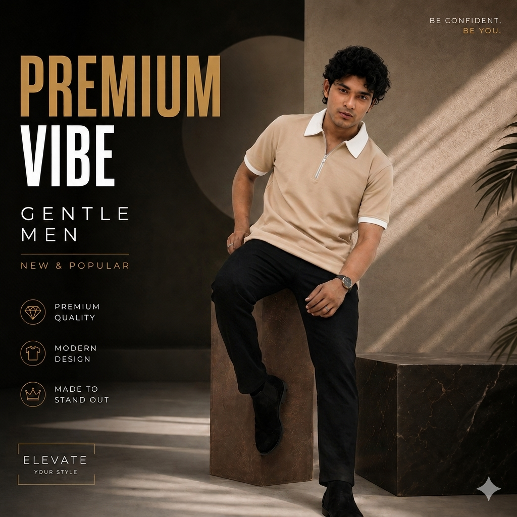 Man's Loose Fit Zipper Polo & Trouser Set - Brown & Black