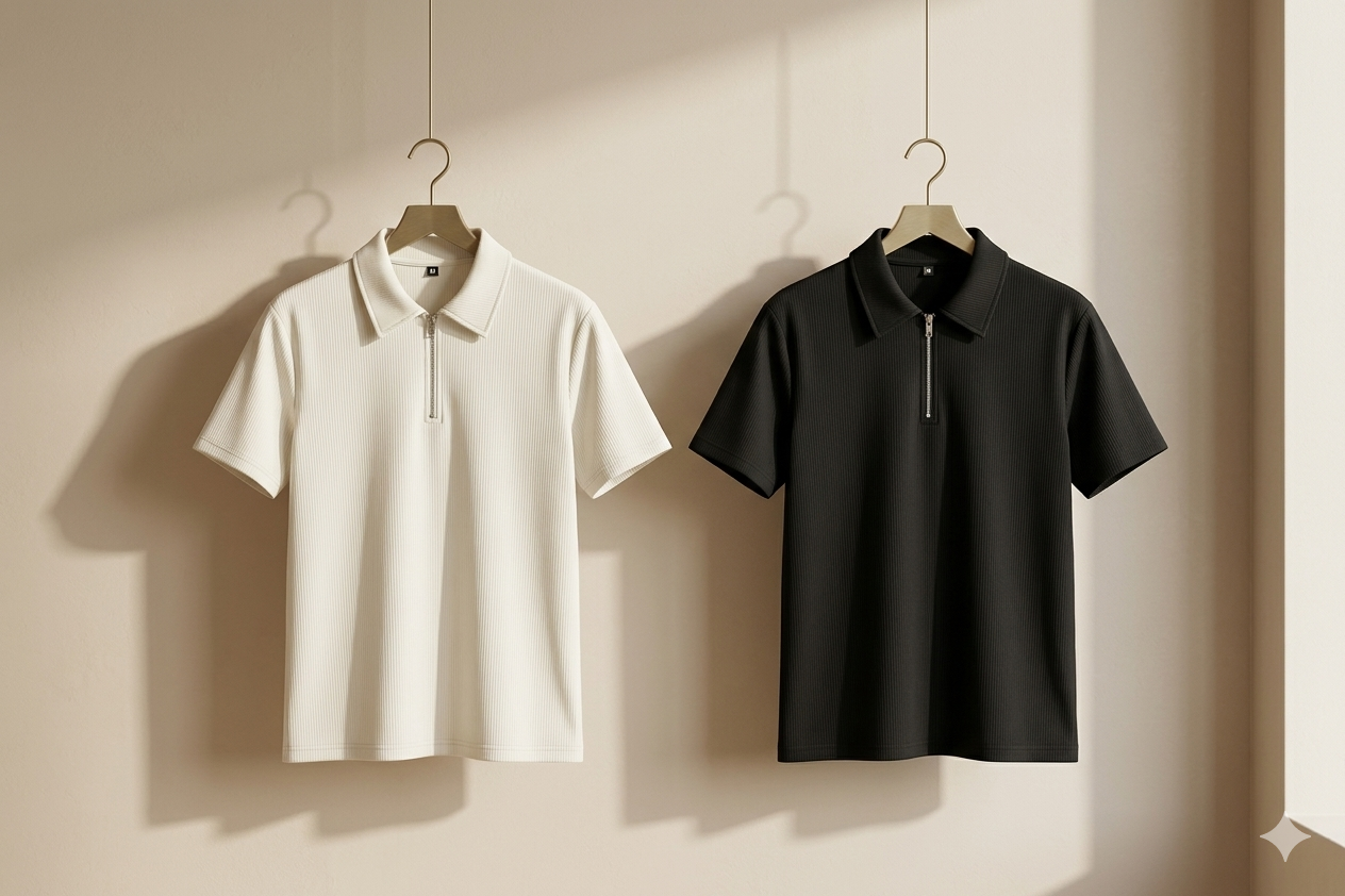 Zipper Polo Black & White Colored Two T-Shirt COMBO SET Premium