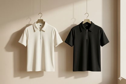 Zipper Polo Black & White Colored Two T-Shirt COMBO SET Premium