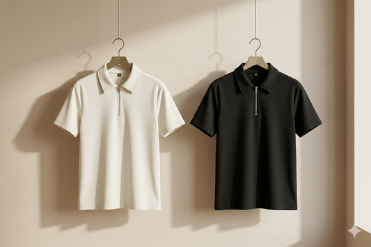 Zipper Polo Black & White Colored Two T-Shirt COMBO SET Premium