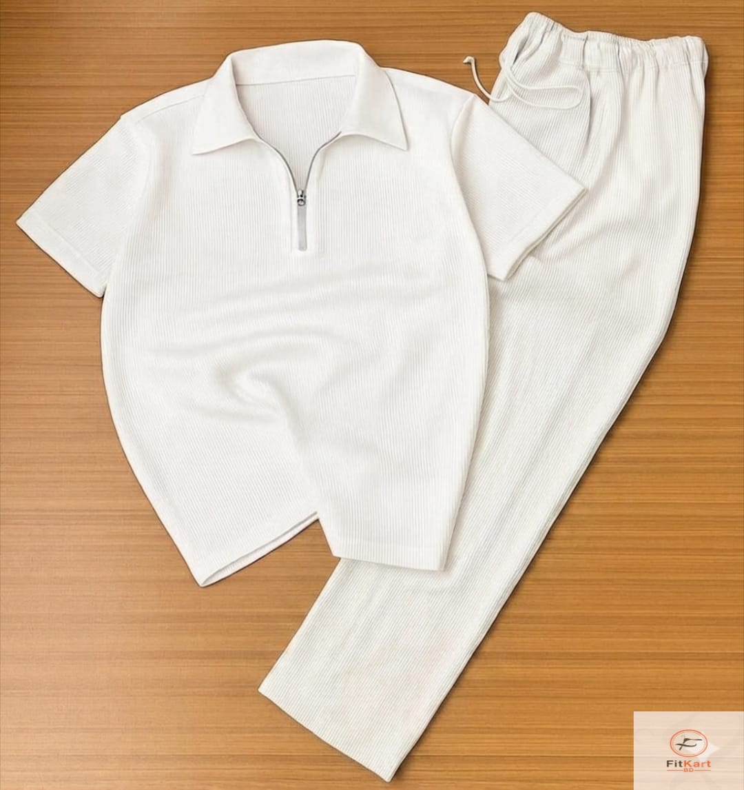 Zipper Polo  White T-Shirt & Black Pant COMBO SET