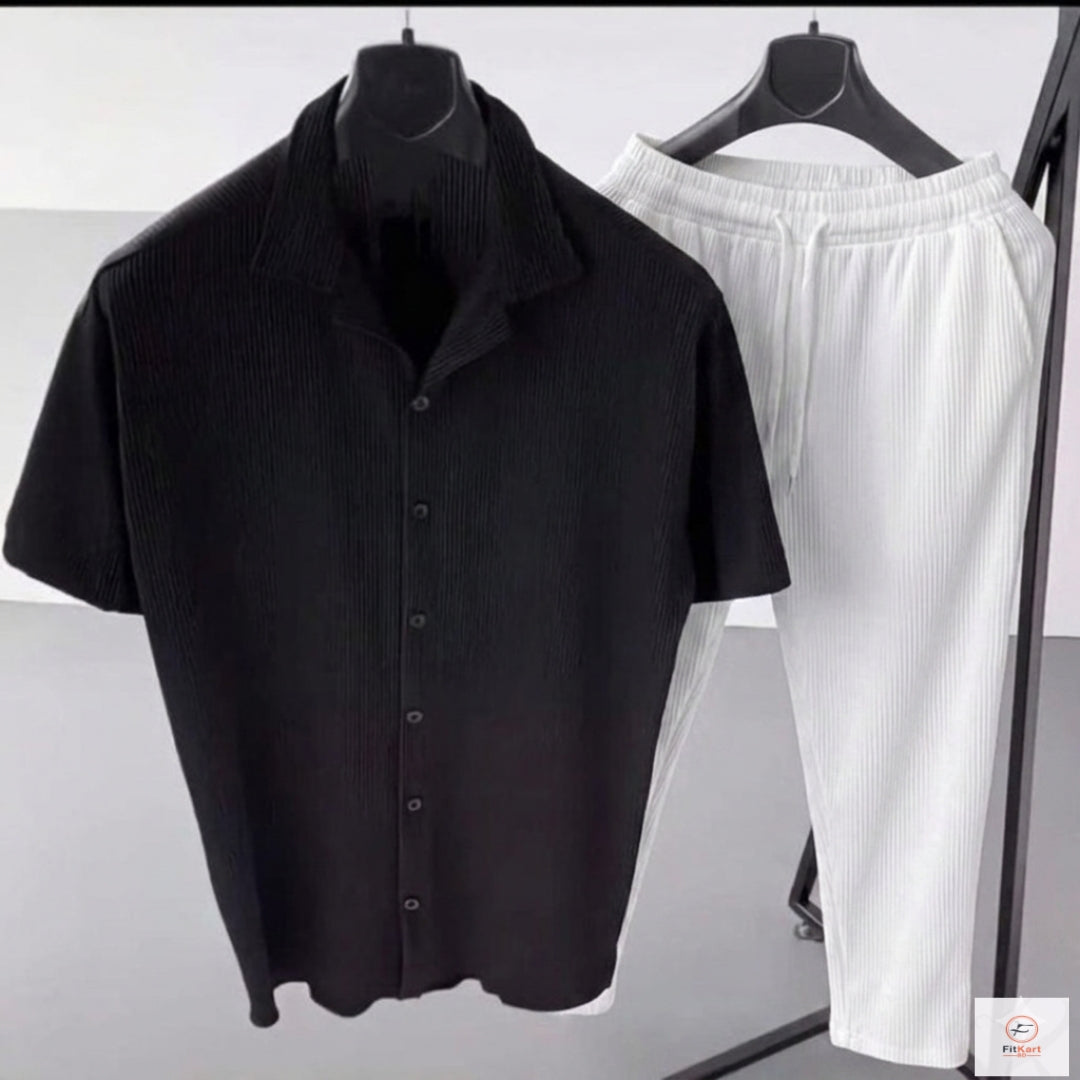 Premium Korean Cherry Black Shirt & Pant Combo Set for Men