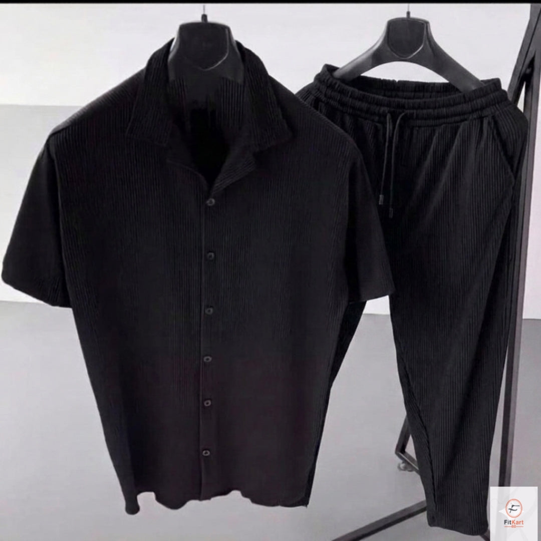 Premium Korean Cherry Black Shirt & Pant Combo Set for Men
