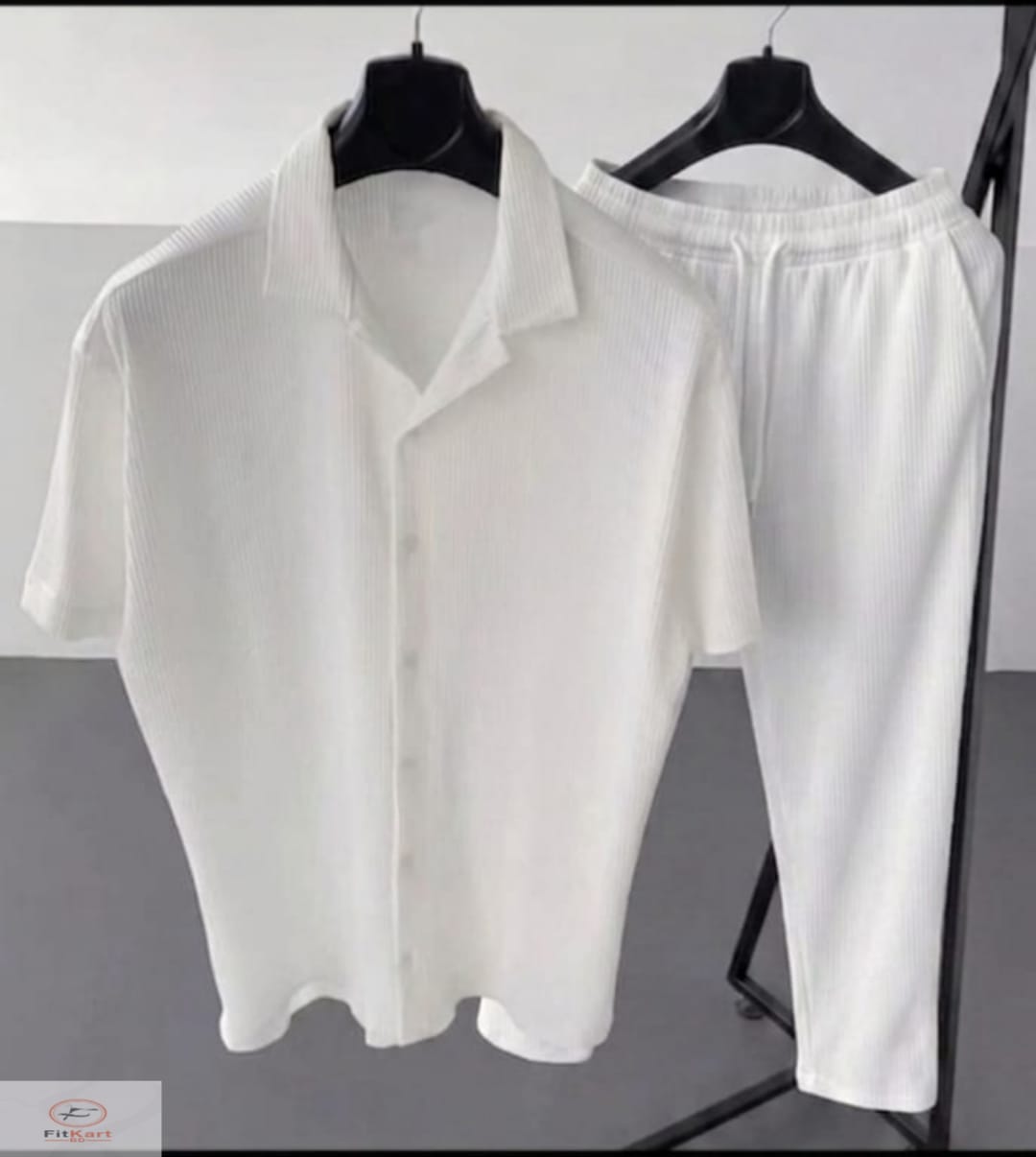 Premium Korean Cherry White Shirt & Pant Combo Set for Men