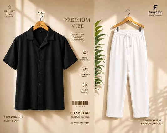 Premium Korean Cherry Black Shirt & Pant Combo Set for Men