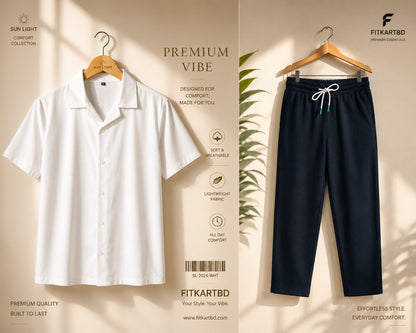 Premium Korean Cherry White Shirt & Pant Combo Set for Men