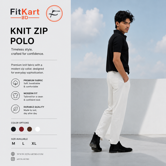 Zipper Polo Black T-Shirt & White Pant COMBO SET